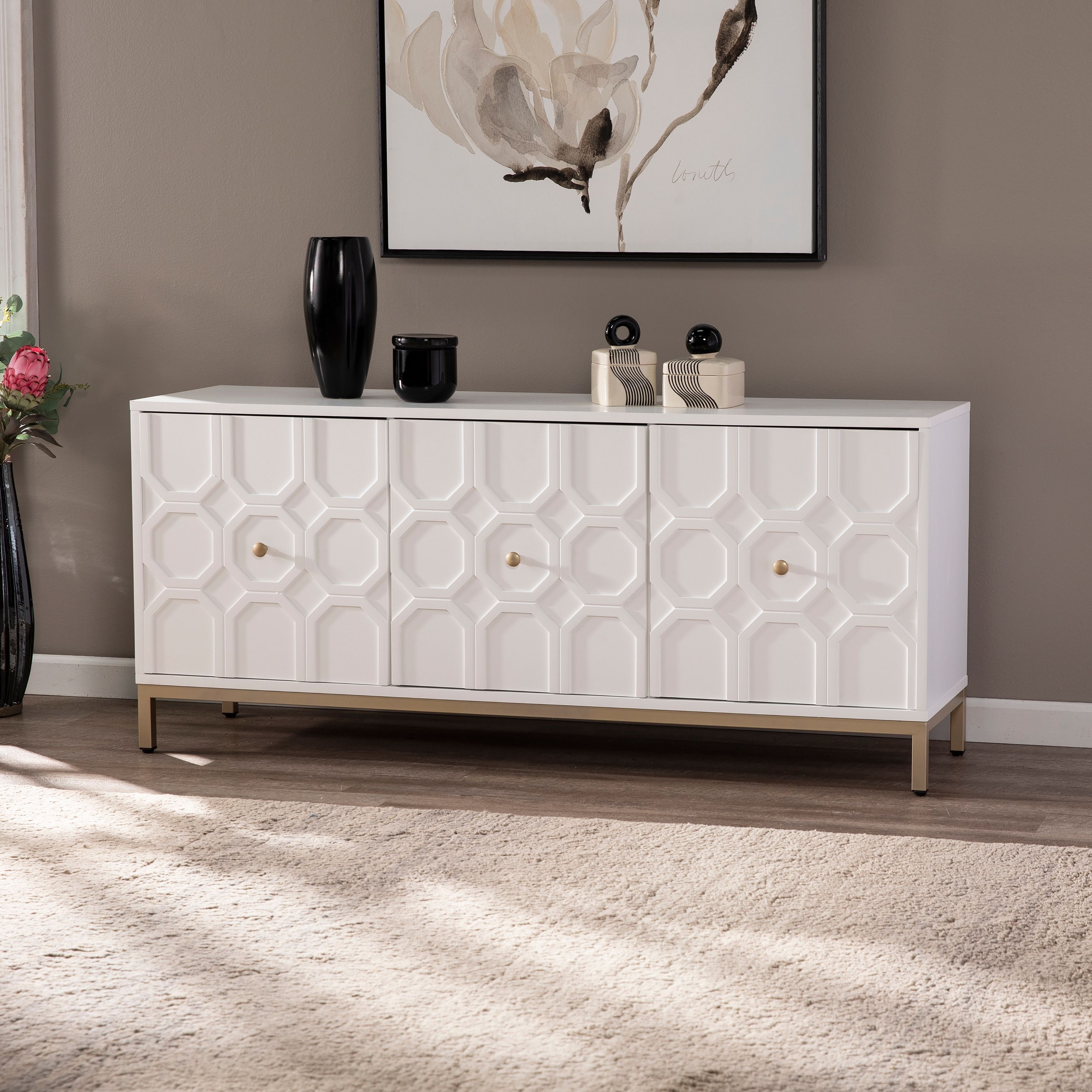 Sei Furniture Gliday Contemporary White Wood 3 Door Buffet Sideboard Accent  Cabinet – On Sale – Bed Bath & Beyond – 30217877 With Sideboards Accent Cabinet (Photo 2 of 15)