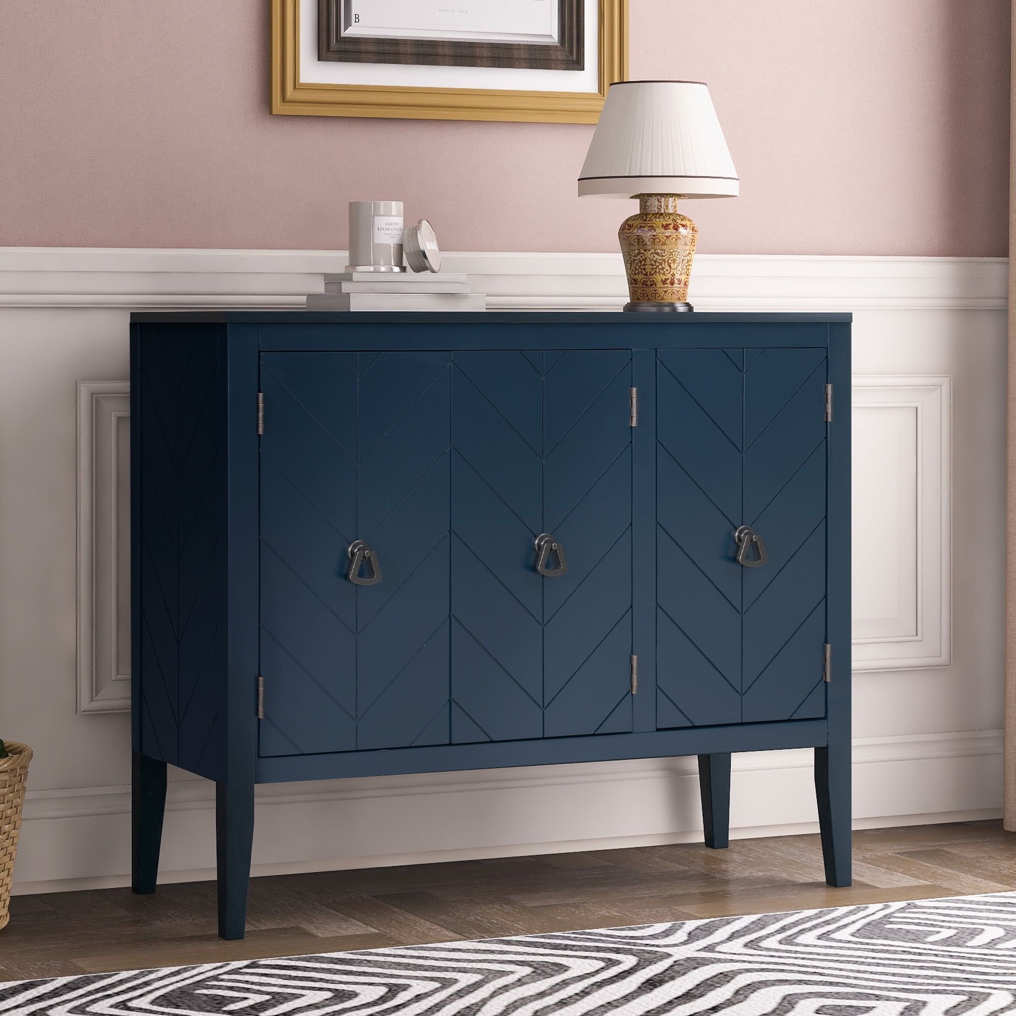 Sideboard Buffet Cabinet, Modern Accent Cabinet With 3 Doors And 3 Drawers,  Blue Console Table For Living Room, Dining Room, Entryway, Corridor, 44.9 X  14.8 X 31.1 Inch – Walmart With Regard To 3 Door Accent Cabinet Sideboards (Photo 1 of 15)