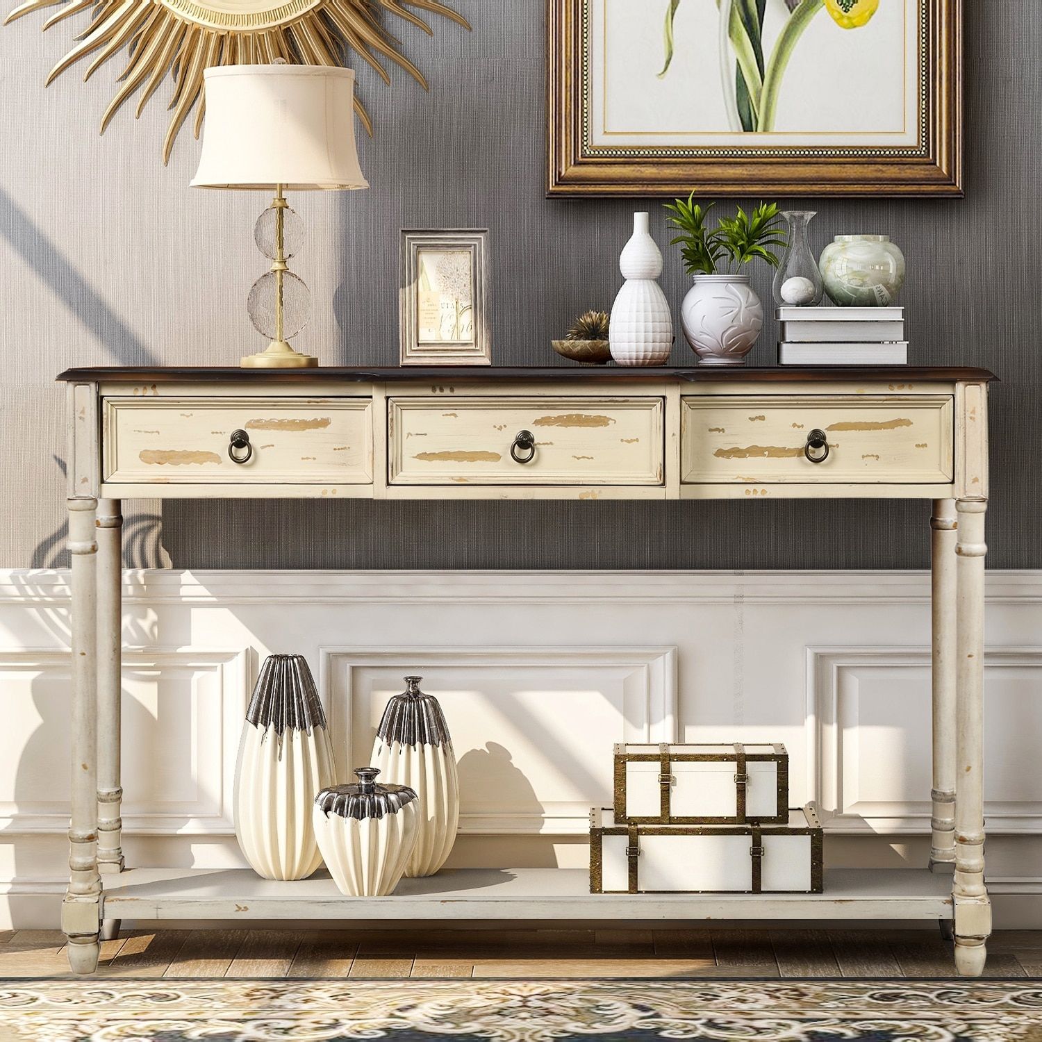 Sideboard Cabinet Sofa Console Table For Entryway With 3 Projecting Drawers  And 1 Long Bottom Shelf – On Sale – Bed Bath & Beyond – 34861051 With Regard To Entry Console Sideboards (Photo 15 of 15)