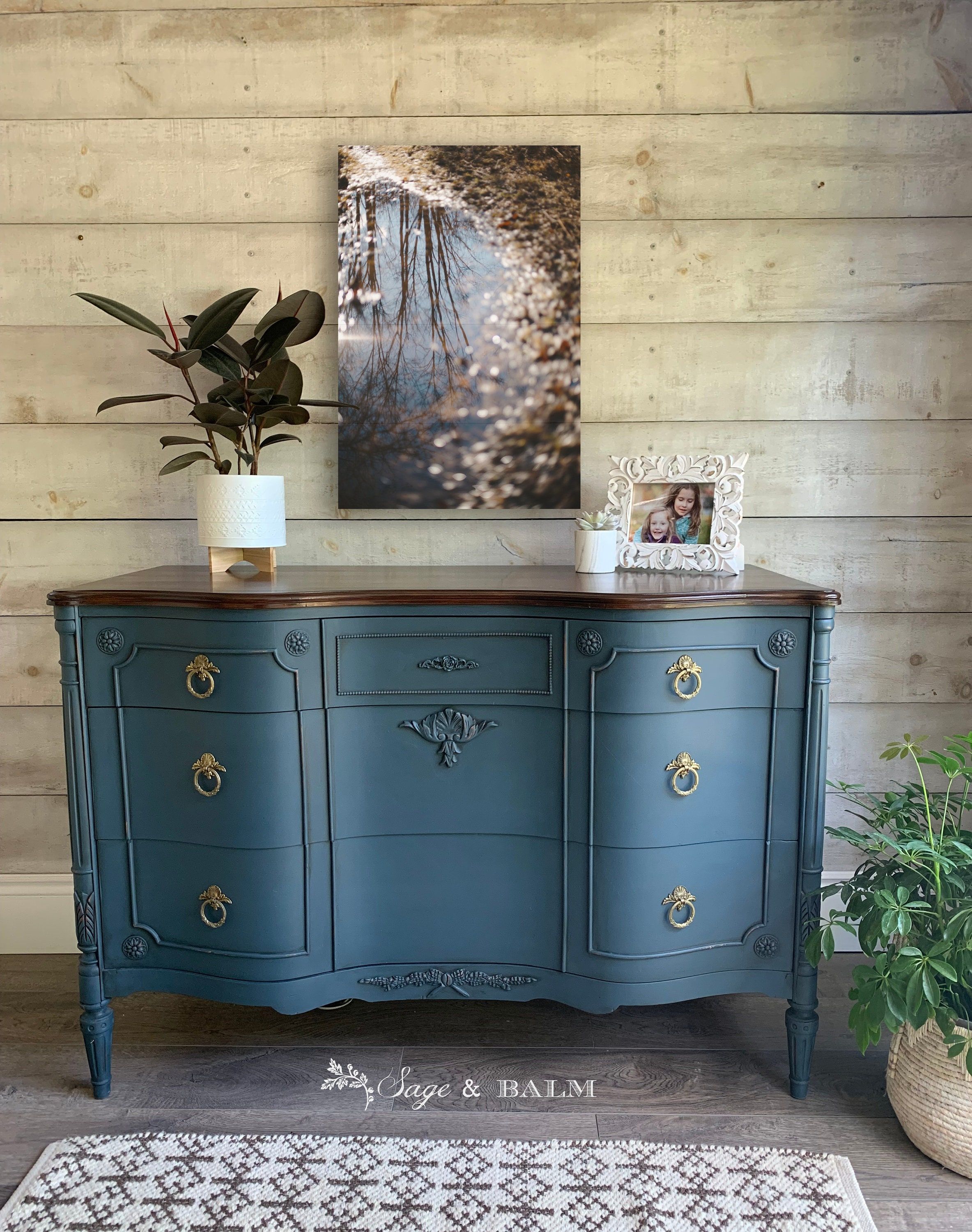 Sold Teal & Walnut Serpentine Front Buffet Or Entry Console – Etsy Regarding Entry Console Sideboards (Photo 12 of 15)
