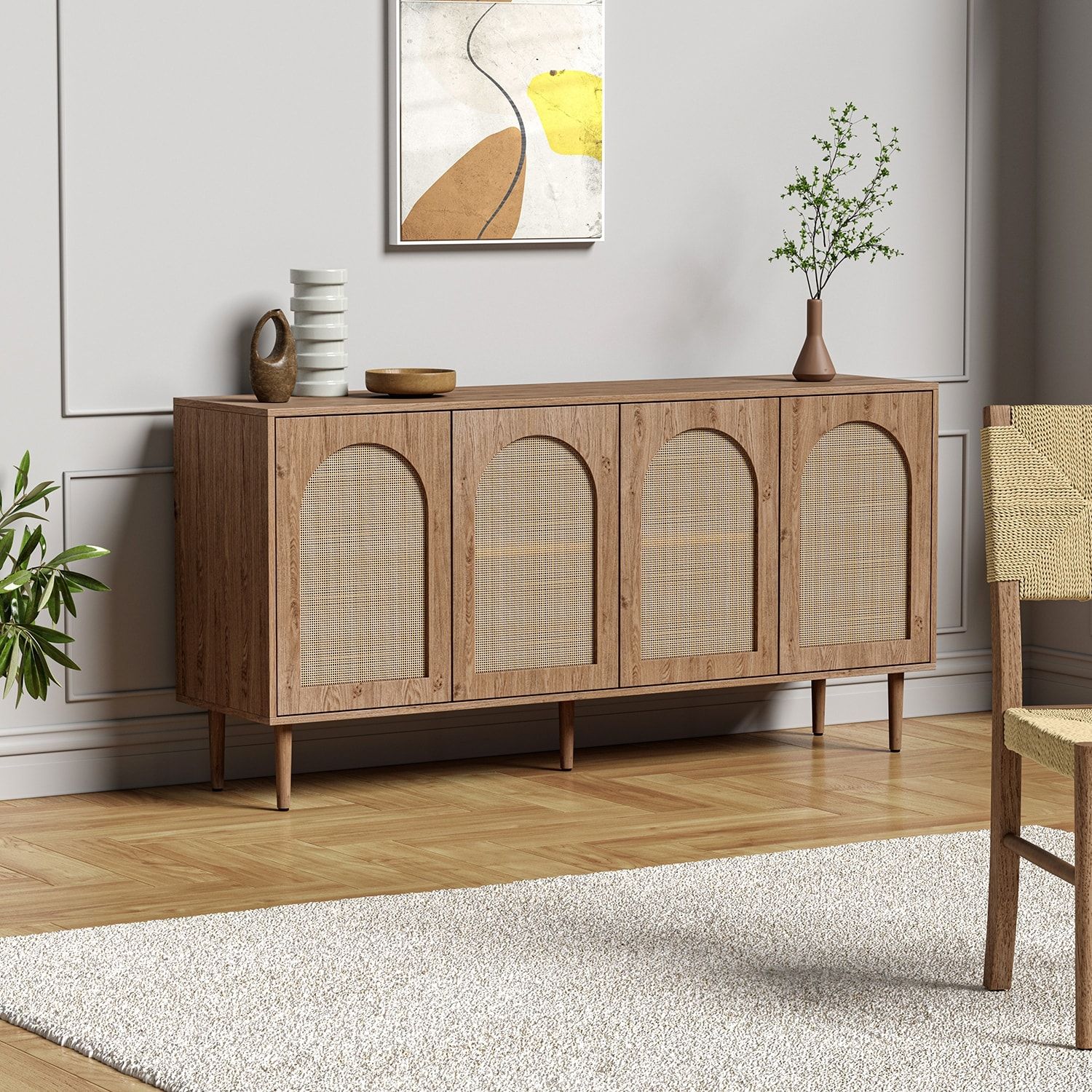 Uirico Multifunctional Buffet Sideboard Cabinet With Rattan Design Hulala Home – On Sale – Bed Bath & Beyond – 37218719 With Regard To Assembled Rattan Buffet Sideboards (Photo 12 of 15)