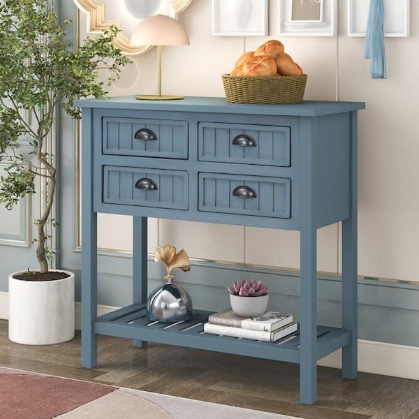 Urtr Cambridge Series 31 In.navy Rectangle Wood Buffet Sideboard Console  Table With 4 Drawers For Living Room/entryway T 00857 M – The Home Depot With Entry Console Sideboards (Photo 5 of 15)