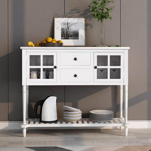 Urtr White Sideboard Console Table With Bottom Shelf Wood Buffet Storage  Cabinet Entryway Side Table For Living Room T 00853 K – The Home Depot For Entry Console Sideboards (Photo 1 of 15)