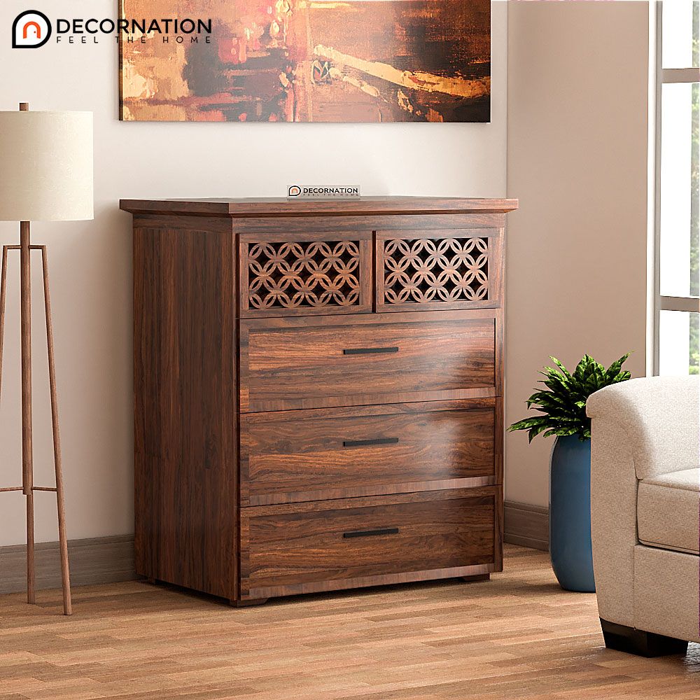 Waco Wooden Storage Cabinet With 3 Drawers – Dark Brown – Decornation Within 3 Drawers Sideboards Storage Cabinet (Photo 5 of 15)