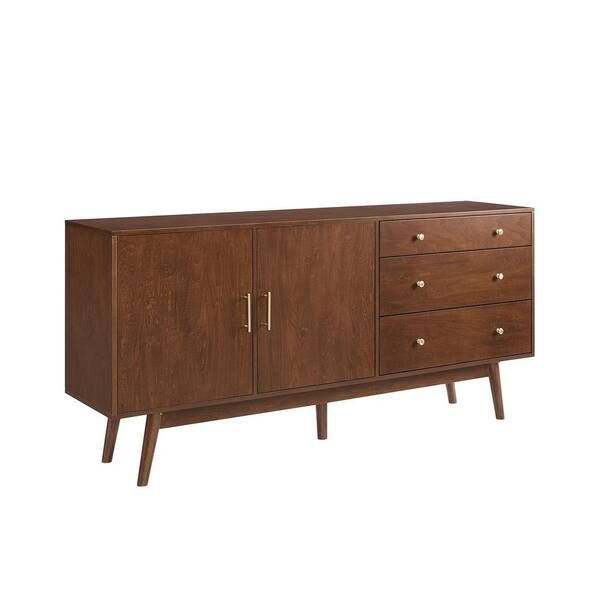 Welwick Designs Walnut 70 In. Mid Century Modern 3 Drawer And 2 Door  Sideboard Hd8493 – The Home Depot In Mid Century Modern Sideboards (Photo 11 of 15)