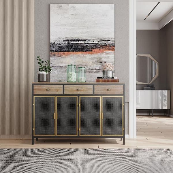 Wetiny 47.64" Wide 3 Doors Modern Sideboard With 3 Top Drawers,  Freestanding Sideboard Storage Cabinet Entryway Floor Cabinet Z T 062241394  – The Home Depot Pertaining To 3 Doors Sideboards Storage Cabinet (Photo 11 of 15)