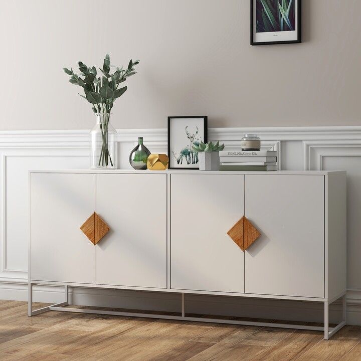 White Wood Entryway Console Table Storage Sideboard With 4 Door – Shopstyle Pertaining To Entry Console Sideboards (Photo 11 of 15)