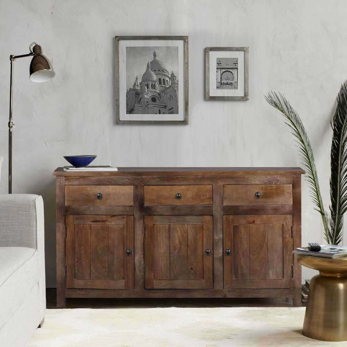 Willshire Rustic Solid Wood 3 Drawer Large Sideboard Cabinet With Rustic Walnut Sideboards (Photo 6 of 15)