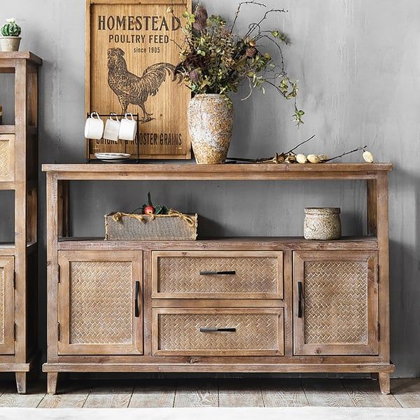 Wood Sideboard Rustic Buffet Table With 2 Drawer & 2 Door & Shelf Homary Pertaining To Rustic Walnut Sideboards (Photo 11 of 15)
