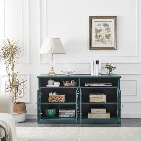 Zeus & Ruta 53 In. Dark Teal Buffet Cabinet Sideboard With 4 Doors And Adjustable  Shelves Console Table Buffet Table For Living Room Ssi211202 – The Home  Depot Inside Sideboards With Adjustable Shelves (Photo 4 of 15)