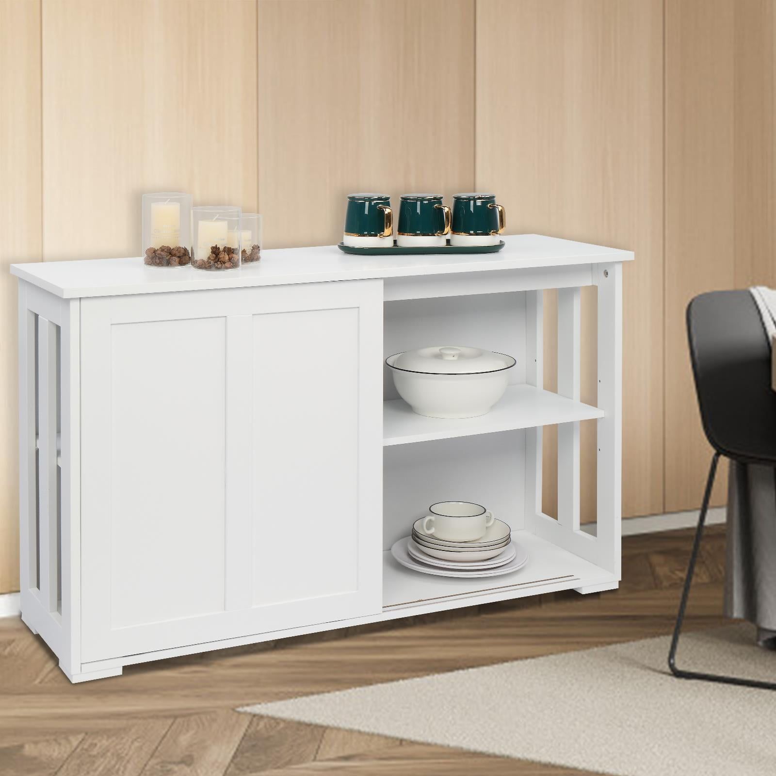 Zimtown Wood 42 Inch Sideboard Buffet Storage Cabinet Console Sofa Table  With Sliding Doors White – Walmart Pertaining To Sideboards Double Barn Door Buffet (View 11 of 15)