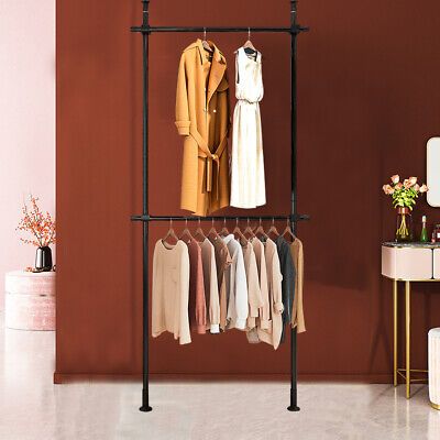 2 Tier Adjustable Wardrobe Organizer Garment Rack Clothes Hanger Shelf |  Ebay With 2 Tier Adjustable Wardrobes (View 6 of 15)