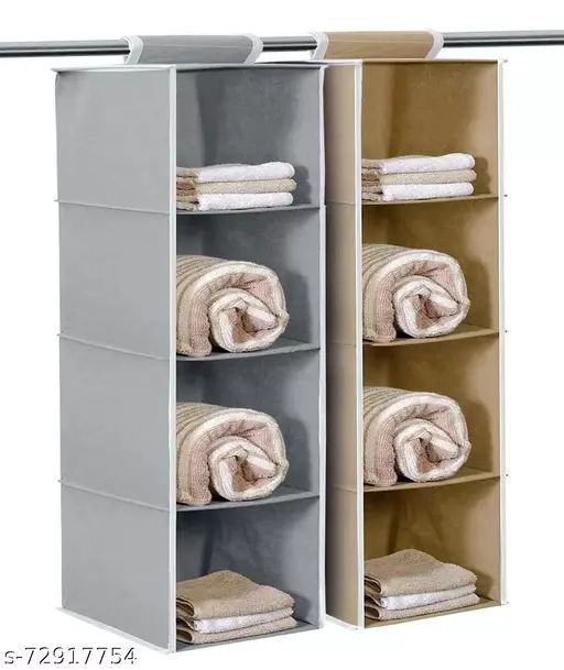 4 Tier Hanging Organizer / Foldable Hanging Organizer For Wall, Storage,  Bedroom, Cosmetics, Clothes, Wardrobe / 4 Shelf Intended For 3 Shelf Hanging Shelves Wardrobes (Photo 3 of 15)