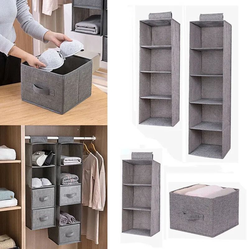 5 Tier Wardrobe Cabinet Organizer – Grey Cotton Closet Hanging Pocket  Drawer | Ebay In 5 Tiers Wardrobes (View 3 of 15)