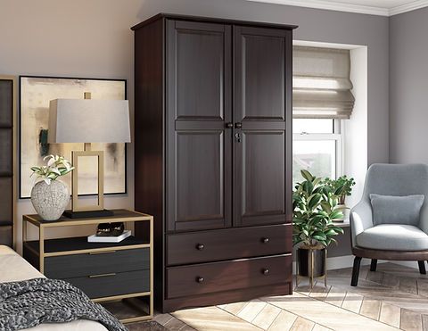 5926 – 100% Solid Wood Smart Wardrobe Armoire, Java | Palace Imports With Solid Wood Wardrobe Closets (View 12 of 15)