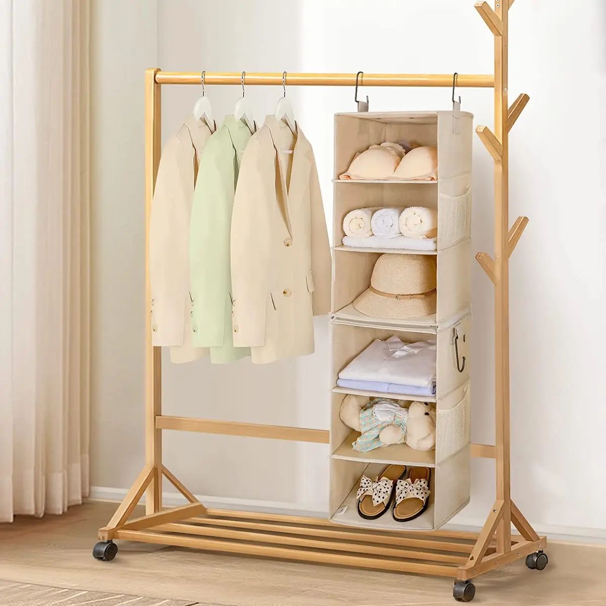 6 Shelf Hanging Closet Organizer, Two Separable 3 Tier Thickened Fabric |  Ebay Throughout 2 Separable Wardrobes (Photo 10 of 15)
