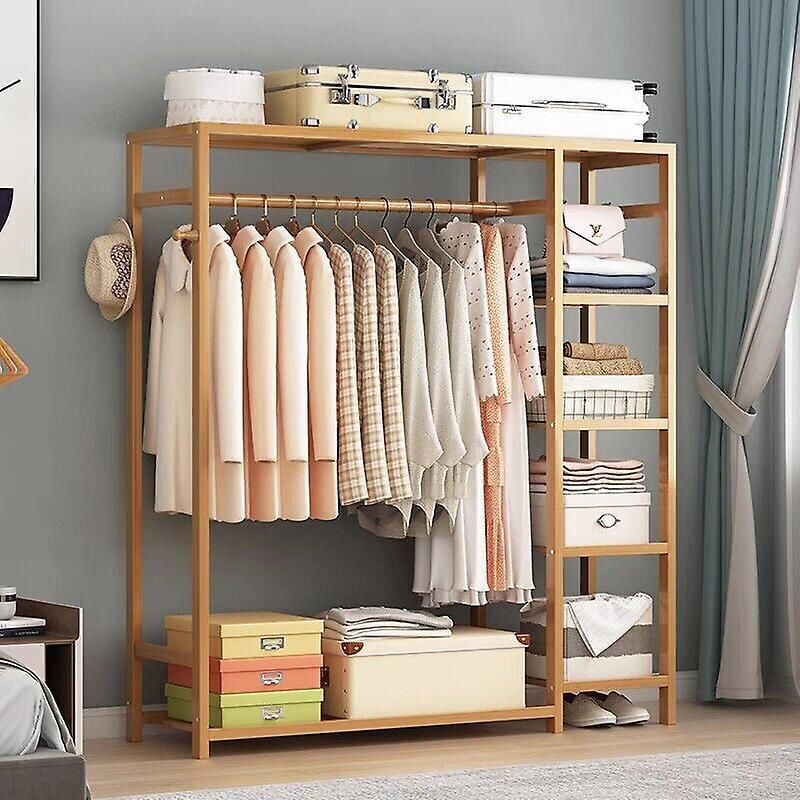 6 Tier Bamboo Garment Rack Storage Shelves Clothes Hanging Wardrobe Closet  Stand | Fruugo It Within Hanging Wardrobe Shelves (Photo 1 of 15)