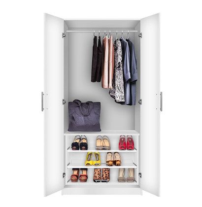 Alta Free Standing Wardrobe Closet – 3 Extending Shoe Storage Shelves |  Contempo Space Within Standing Closet Clothes Storage Wardrobes (Photo 9 of 15)