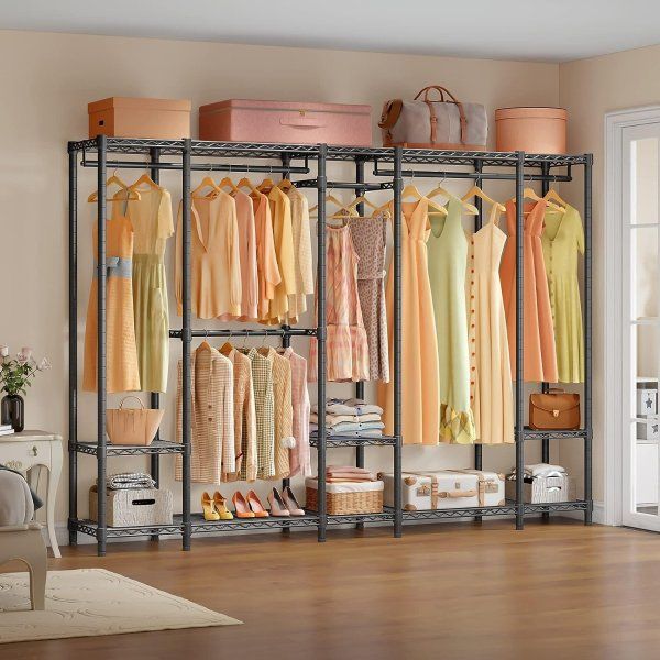 Amazon V50i Extra Large Portable Closet Rack Bedroom Armoire  Freestanding Wardrobe Closet, Heavy Duty Clothes Rack Multi Functional  Metal Clothing Rack For Hanging Clothes, Max Load 1100lbs, Black $151.99 Regarding Extra Wide Portable Wardrobes (Photo 7 of 15)