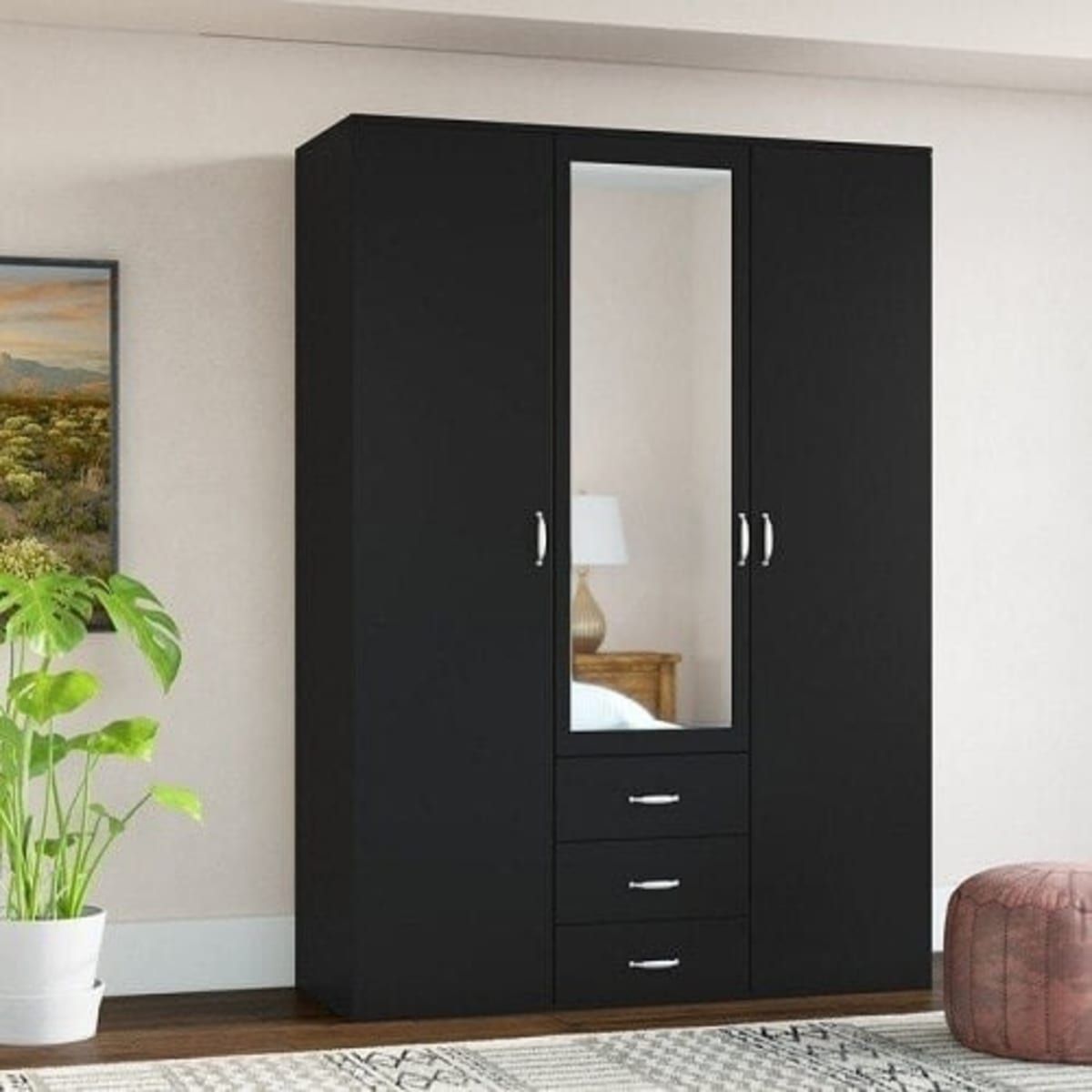 Beyond 3 Door Wardrobe With 3 Drawer And Mirror Black | Konga Online  Shopping With Regard To Wardrobes With 3 Drawers (View 9 of 15)