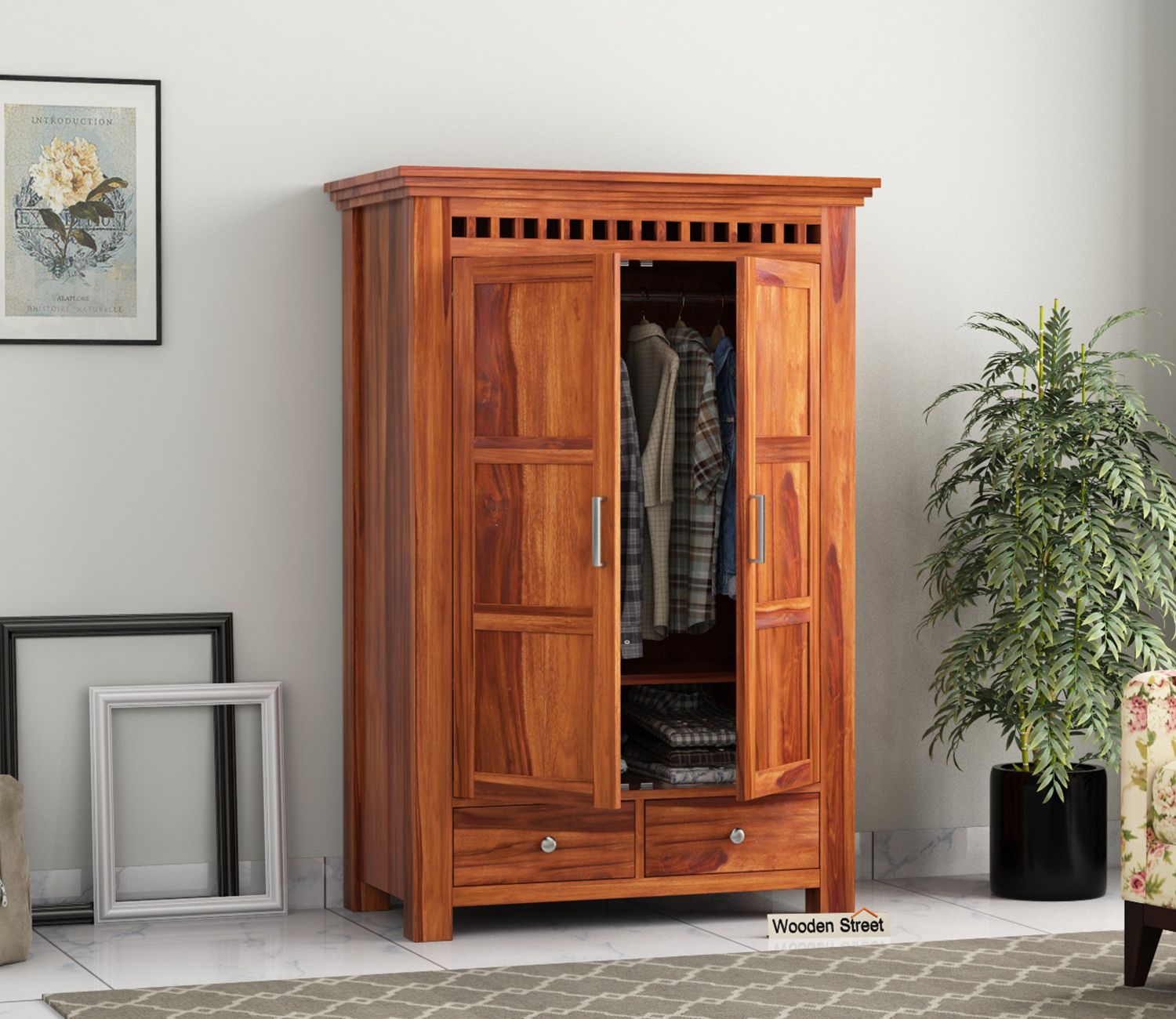 Buy Adolph Medium Size Wardrobe (honey Finish) Online In India At Best  Price – Modern Wardrobes – Bedroom Cabinets – Storage Furniture – Furniture  – Wooden Street Product In Medium Size Wardrobes (Photo 1 of 15)
