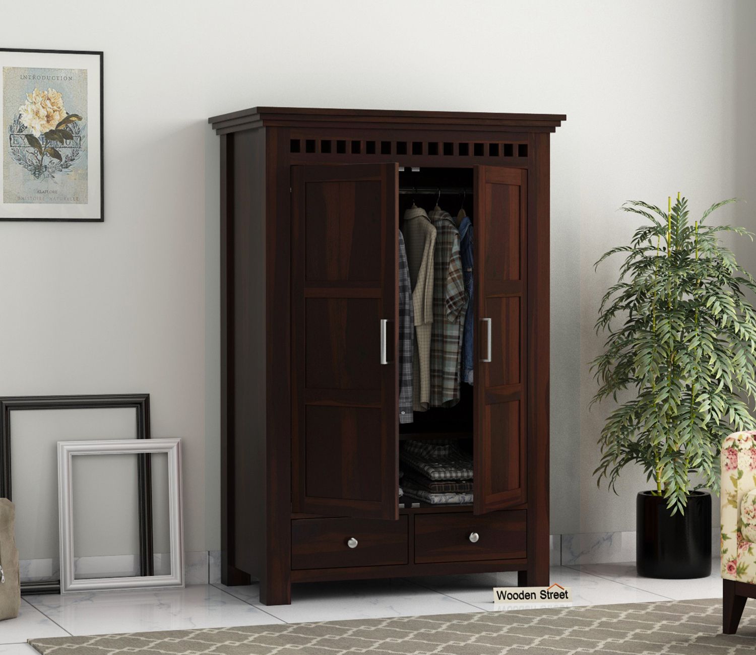 Buy Adolph Medium Size Wardrobe (walnut Finish) Online In India At Best  Price – Modern Wardrobes – Bedroom Cabinets – Storage Furniture – Furniture  – Wooden Street Product With Regard To Medium Size Wardrobes (Photo 2 of 15)