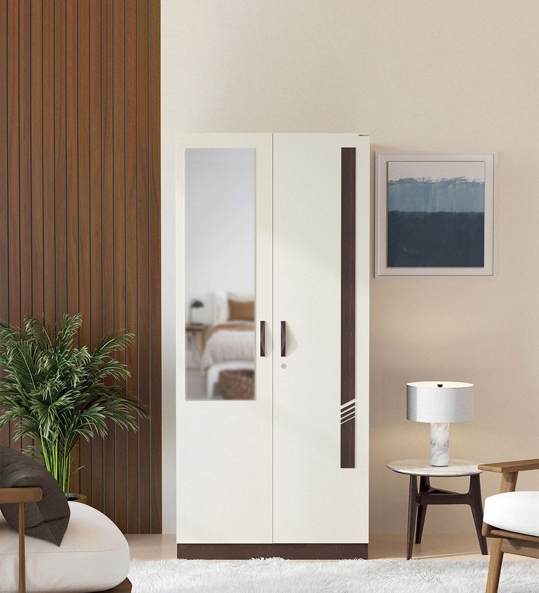 Buy Andrie 2 Door Wardrobe In Wenge & White Finish With Mirror At 26% Off Bluewud | Pepperfry Pertaining To 2 Door Wardrobes (Photo 1 of 15)
