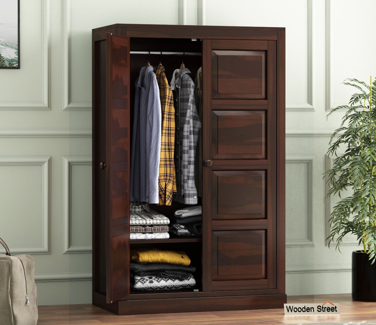 Buy Charles Medium Size Wardrobe (walnut Finish) Online In India At Best  Price – Modern Wardrobes – Bedroom Cabinets – Storage Furniture – Furniture  – Wooden Street Product With Medium Size Wardrobes (Photo 3 of 15)
