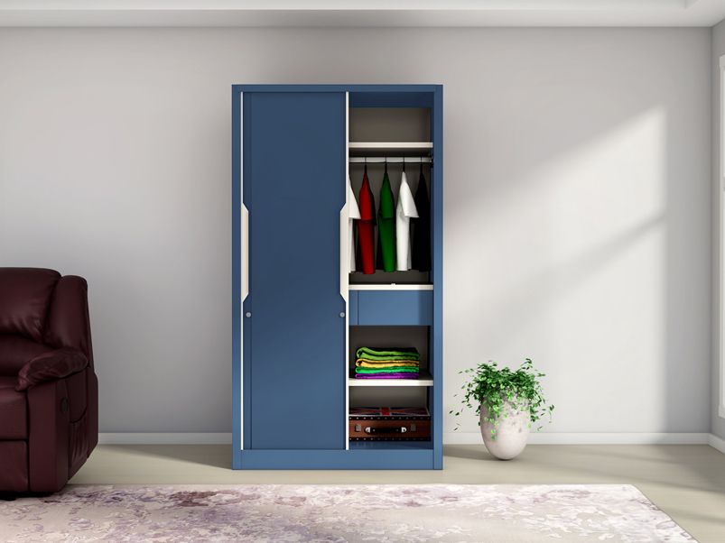 Buy Slide N Store Compact 2 Door Wardrobe In Textured Colour Phiroja Blue  Colour Upto 60% Discount | Godrej Interio Pertaining To 2 Door Wardrobes (View 11 of 15)