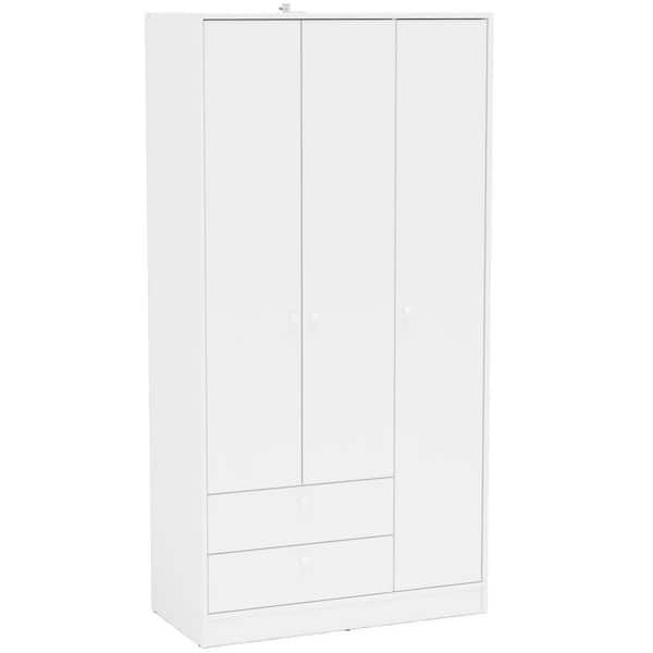 Cambridge White Wardrobe With 3 Doors And 2 Drawers 402001760001 – The Home  Depot Pertaining To Wardrobes With 3 Drawers (View 7 of 15)
