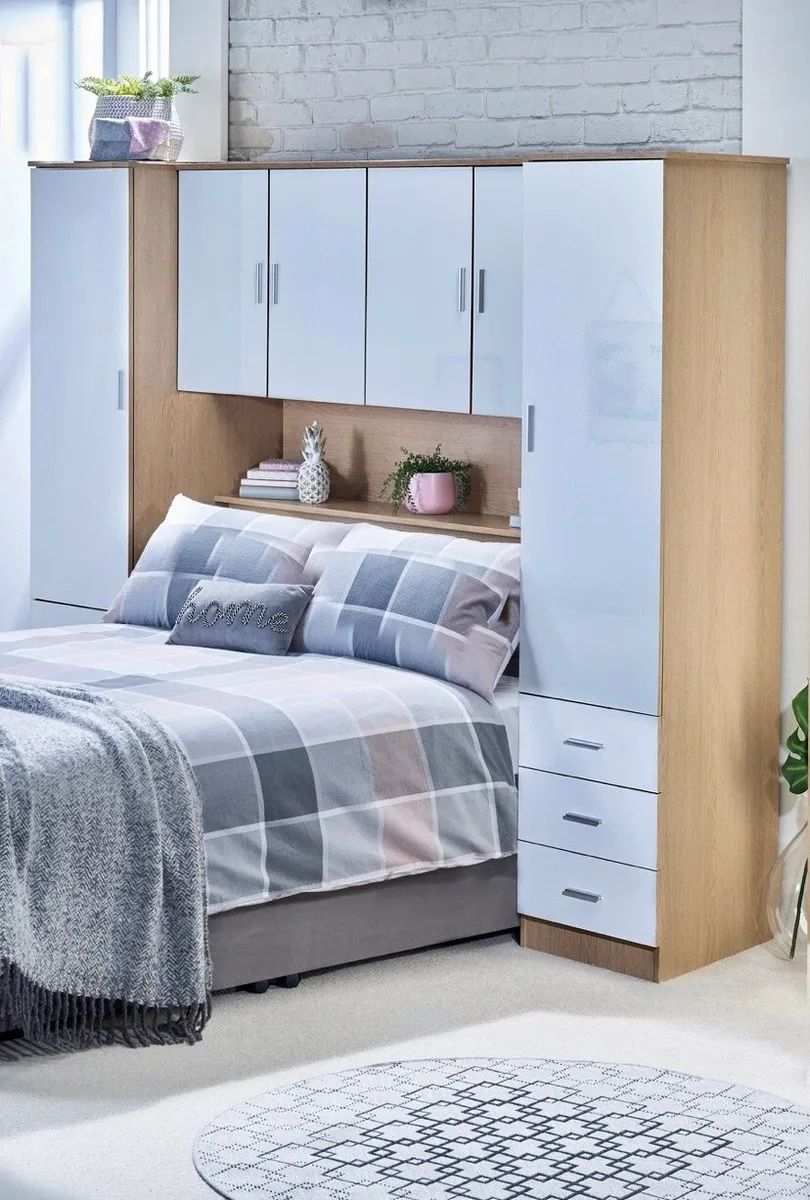 Carleton High Gloss Overbed Storage Unit Wardrobe Bedroom Furniture White |  Ebay Throughout Overbed Wardrobes (Photo 17 of 20)