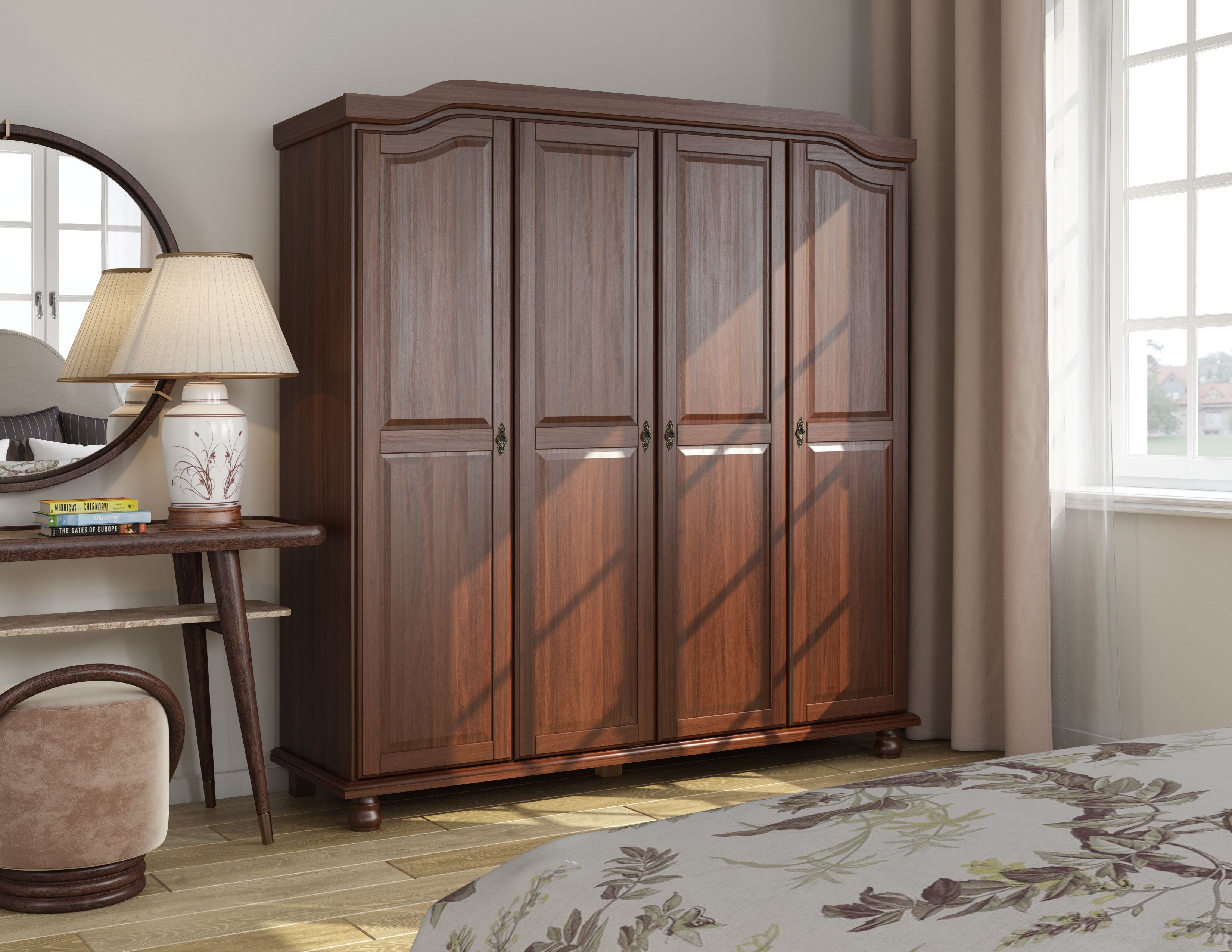 Charlton Home® Kyle 100% Solid Wood 4 Door Wardrobe Armoire & Reviews |  Wayfair With Solid Wood Wardrobe Closets (View 5 of 15)