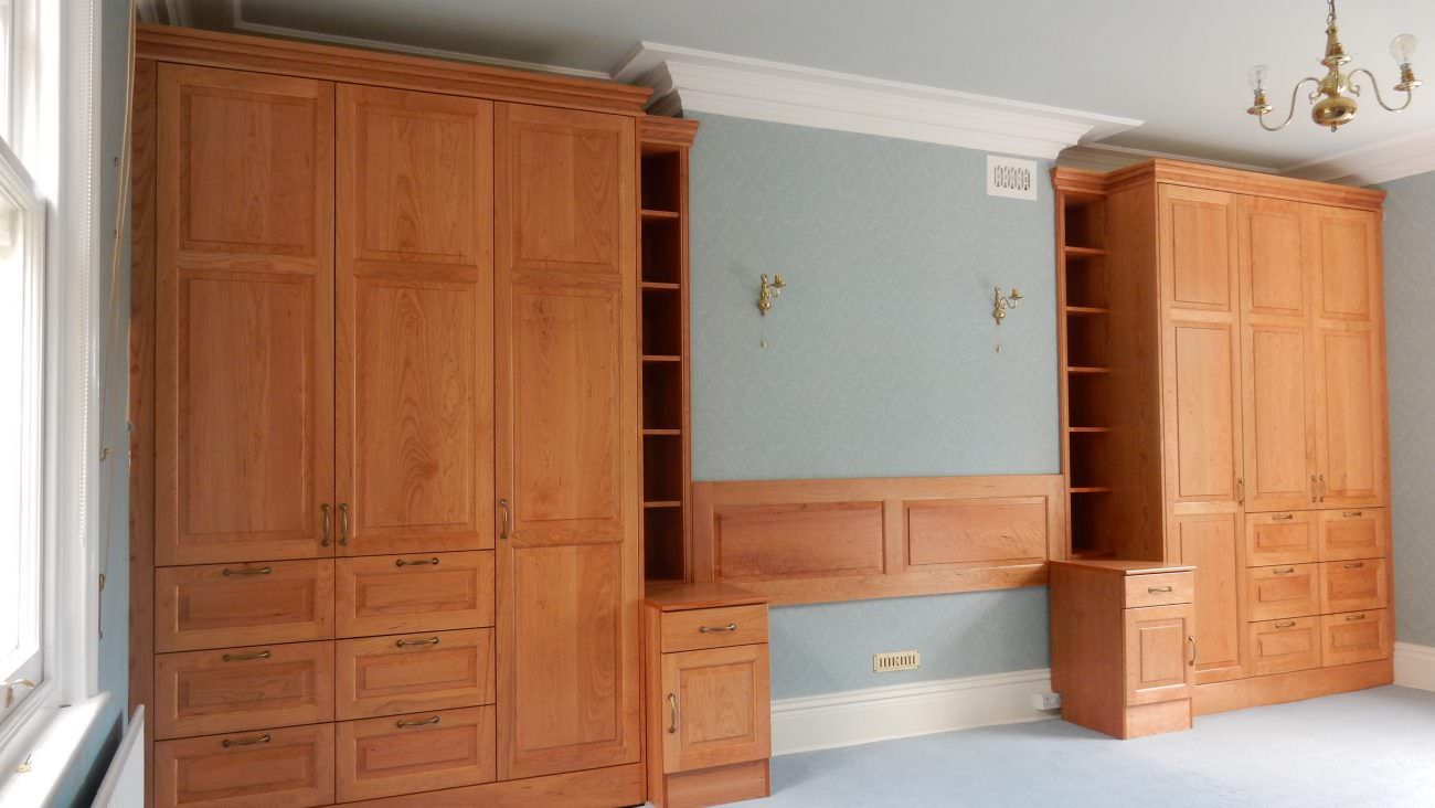 Cherry Wood Fitted Wardrobes, Bedside Cabinets And Headboard • Pm Furniture Inside Wardrobes In Cherry (View 7 of 15)
