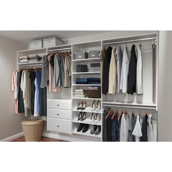 Closet Evolution Dual Tower 96 In. W – 120 In. W White Tower System Wall  Mount 14 Shelf Wood Closet System Wh34 – The Home Depot Intended For 96 Inches Wardrobes (Photo 5 of 15)