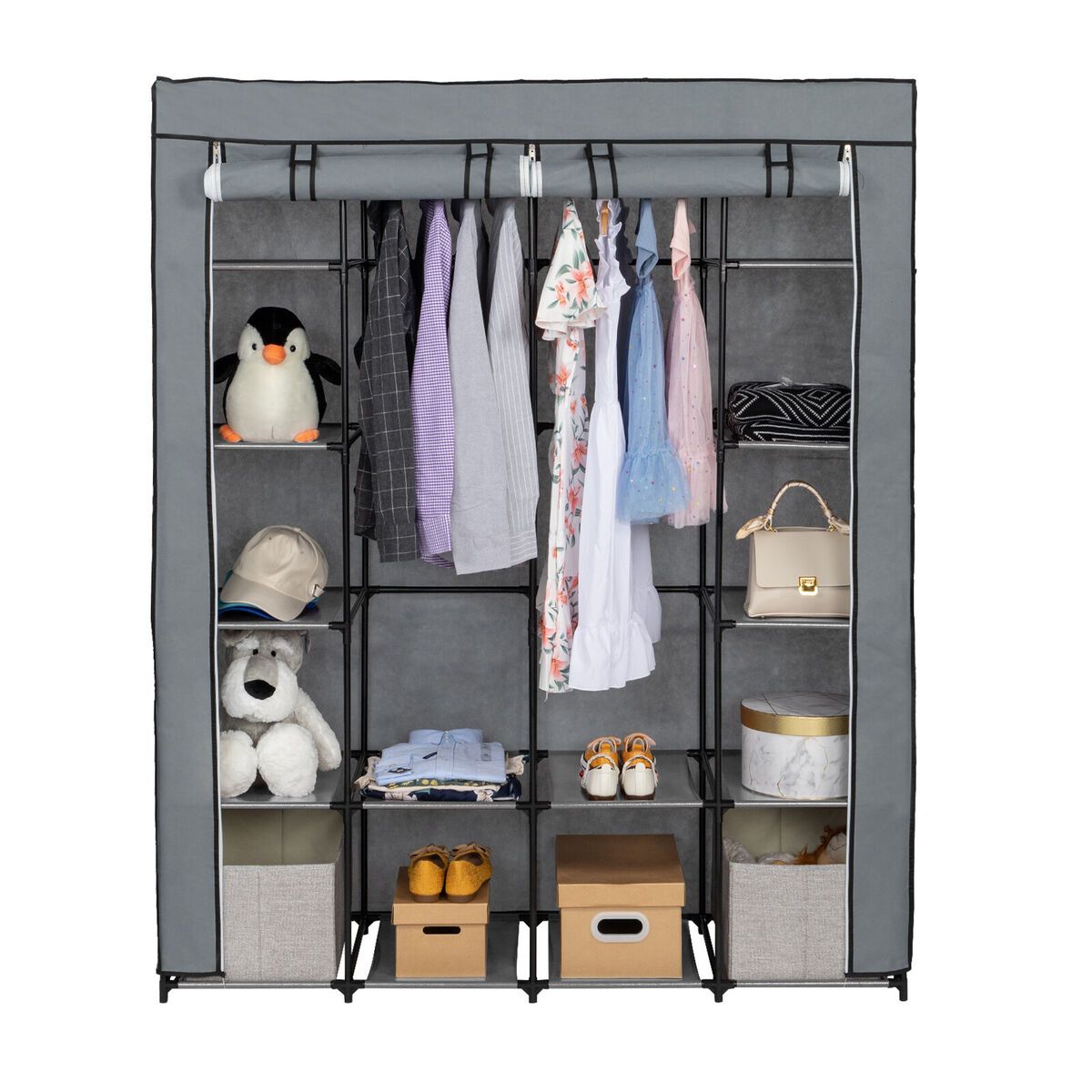 Closet Organizer Storage Wardrobe Closet With Non Woven Fabric 14 Shelves  Gray | Ebay Inside 6 Shelf Non Woven Wardrobes (Photo 15 of 15)