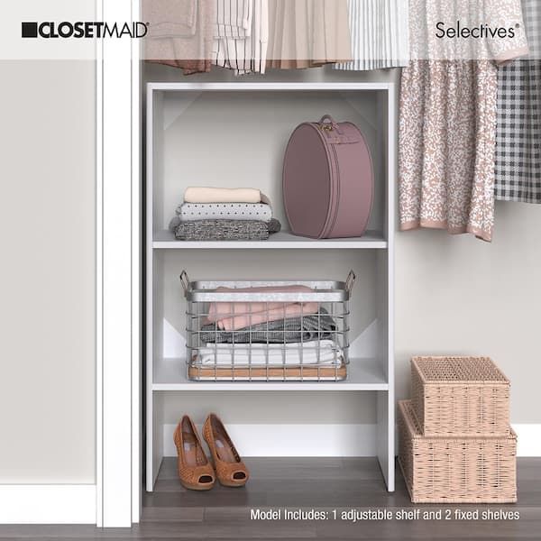 Closetmaid Selectives 25 In. W White Tower Unit Stackable 3 Shelf Wood  Closet System 5703000 – The Home Depot For 3 Shelving Towers Wardrobes (Photo 5 of 15)