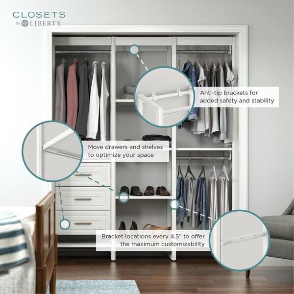 Closetsliberty 113 In. W White Adjustable Tower Wood Closet System With  3 Drawers And 19 Shelves Hs45674 Rw 10 – The Home Depot For Wardrobes With 3 Shelving Towers (Photo 5 of 15)