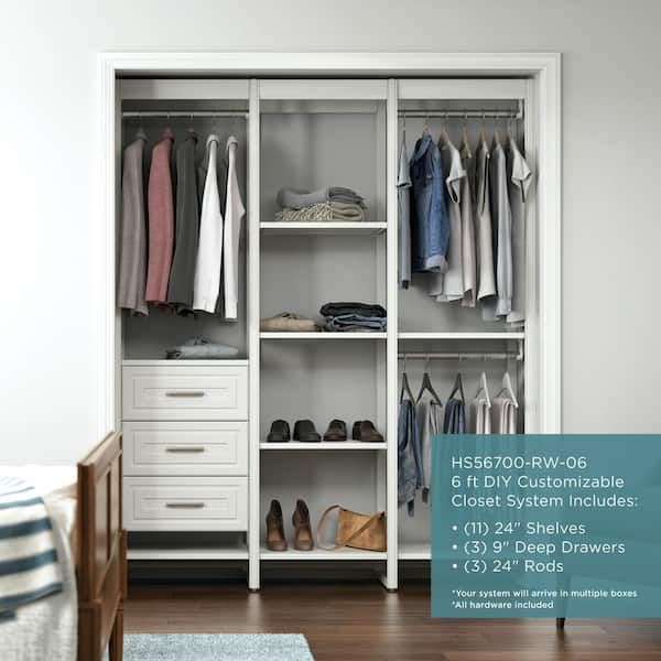 Closetsliberty 68.5 In. W White Adjustable Tower Wood Closet System  With 3 Drawers And 11 Shelves Hs56700 Rw 06 – The Home Depot Regarding 3 Shelving Towers Wardrobes (Photo 8 of 15)