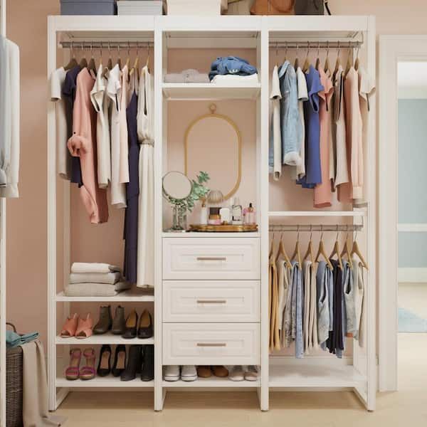 Closetsliberty 68.5 In. W White Adjustable Tower Wood Closet System  With 3 Drawers And 11 Shelves Hs56700 Rw 06 – The Home Depot Regarding Wardrobes With 3 Shelving Towers (Photo 1 of 15)