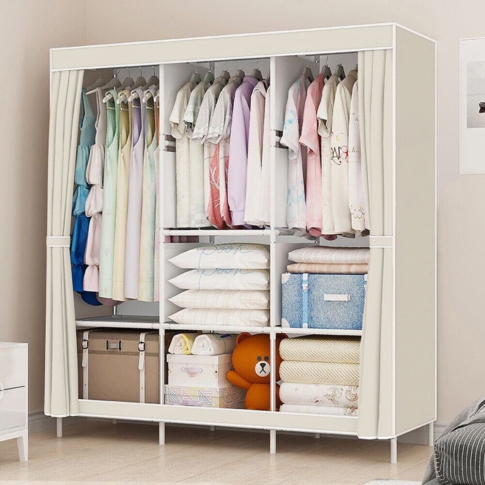 Clothes Organizer With 3 Hanging Rod Closet Organizer With Shelf Portable  Closet With Cover Clothes Rack Standing Closet Clothes Storage Wardrobe  Garment Cabinet 50x17x67inch – Walmart In 3 Shelf Hanging Shelves Wardrobes (View 5 of 15)
