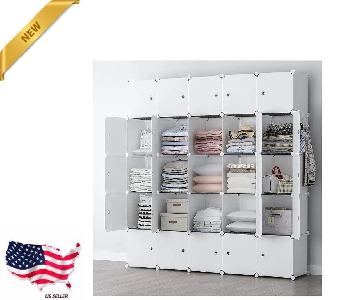 Cube Storage Organzier Portable Closet Wardrobe Bedroom Dresser 25 Cubes  White | Ebay Within Wardrobes With Cube Compartments (View 11 of 15)
