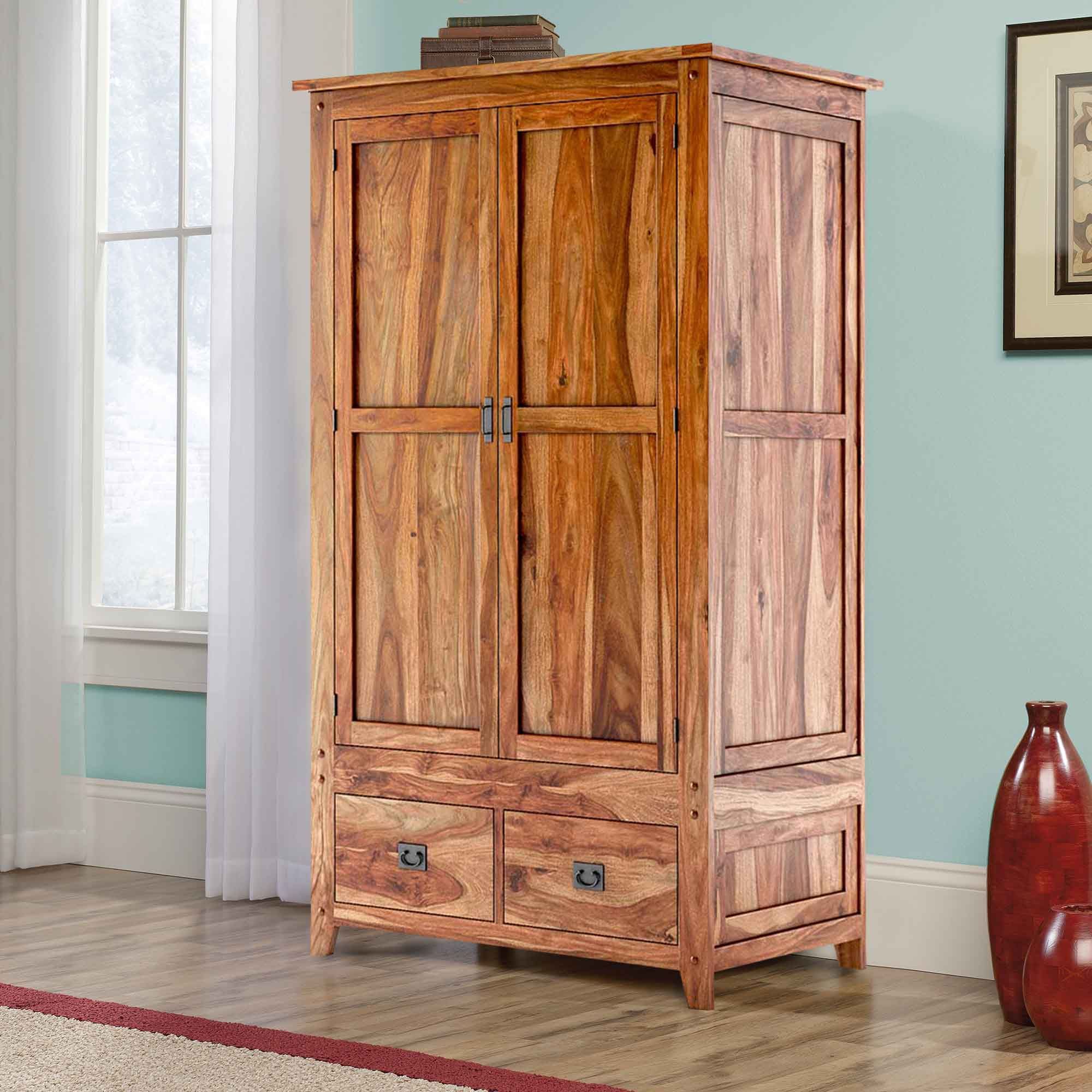 Delaware Farmhouse Solid Wood Wardrobe Armoire With Drawers Intended For Solid Wood Wardrobe Closets (Photo 1 of 15)