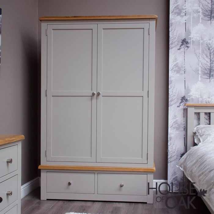 Diamond Grey Double Wardrobe With Drawers | House Of Oak With Wardrobes With Two Drawers (Photo 1 of 15)
