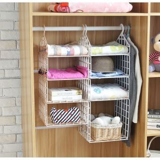 Diy Hanging Closet Foldable Organizer Clothes Shelf With Hook – 2 Small 1  Big Layers | Decoração, Quarto De Casal, Organização In Hanging Wardrobe Shelves (View 8 of 15)