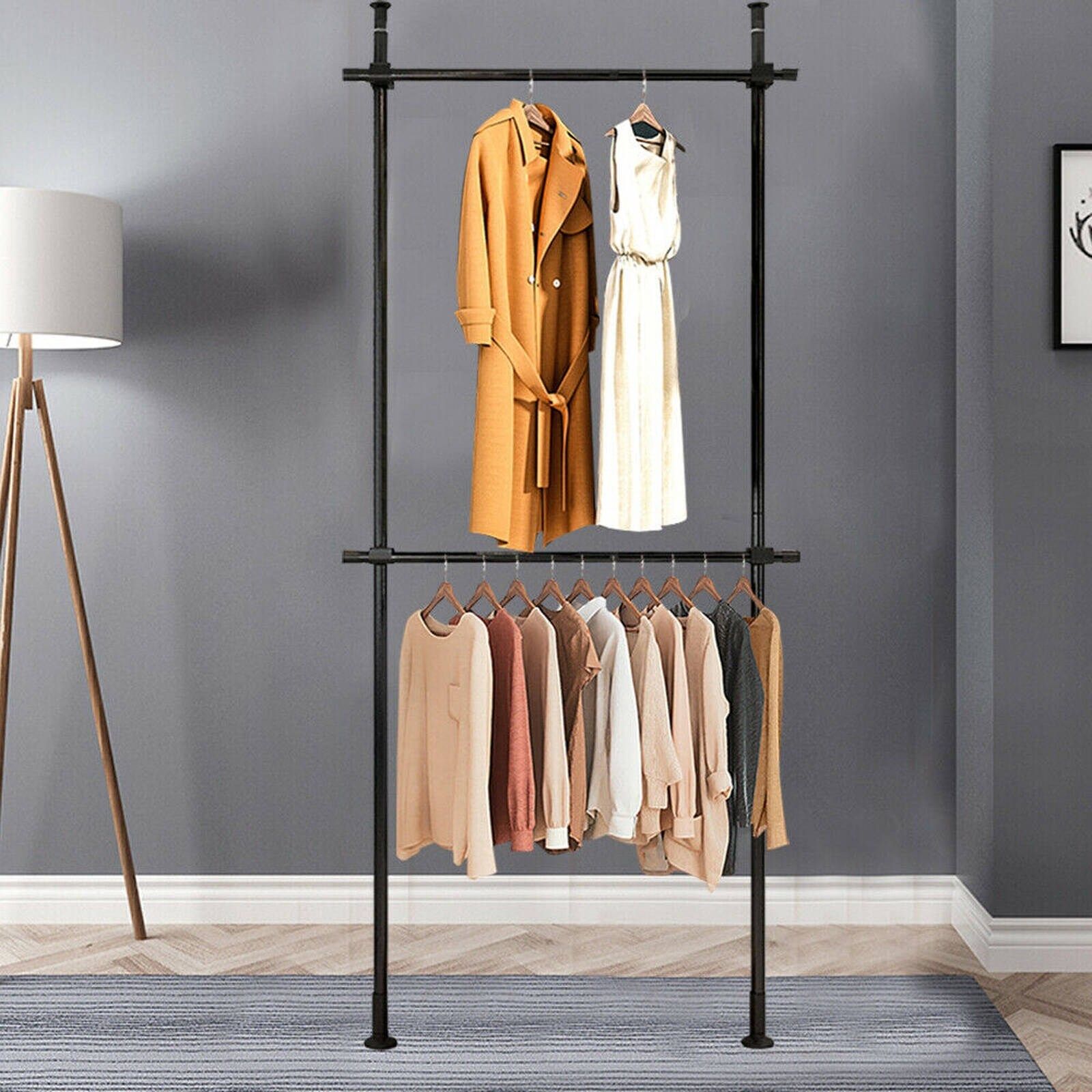 Double Rod Closet Organizer Black Adjustable Garment Rack – On Sale – Bed  Bath & Beyond – 36212474 Inside 2 Tier Adjustable Wardrobes (View 12 of 15)