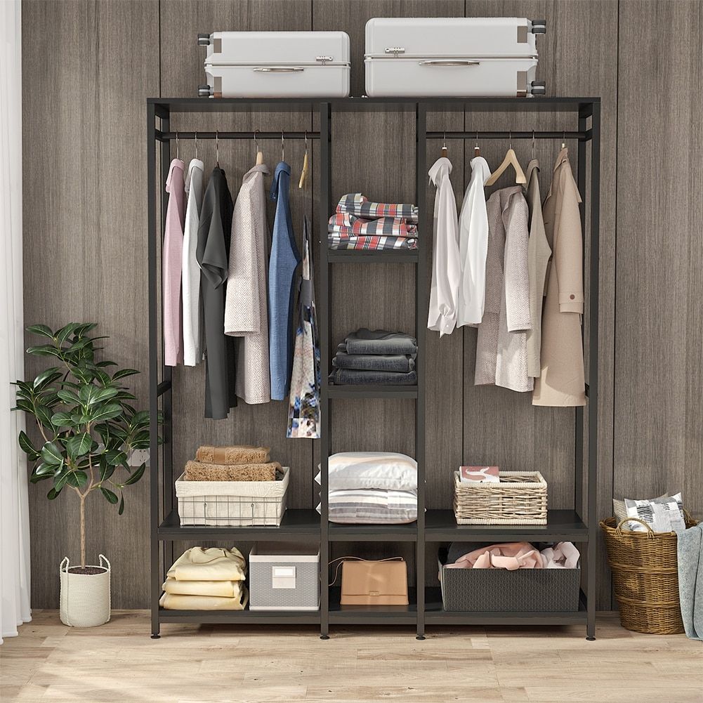 Double Rod Free Standing Closet Organizer,heavy Duty Clothe Closet Storage  With Shelves, – On Sale – Bed Bath & Beyond – 32137592 For Closet Organizer Wardrobes (View 2 of 15)