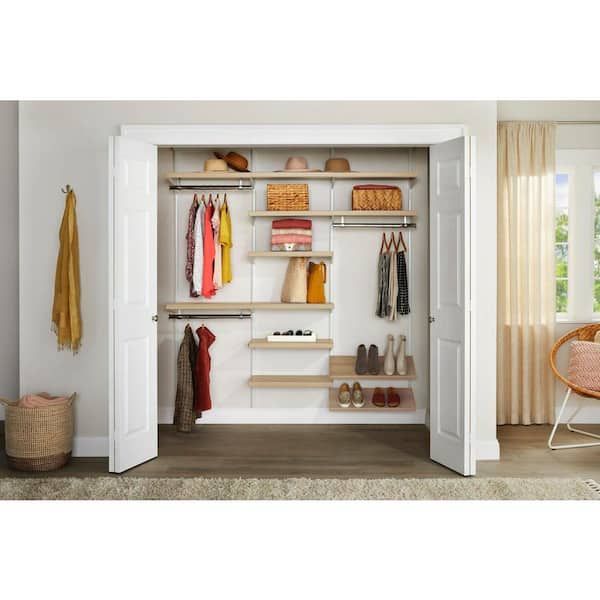 Everbilt Genevieve 6 Ft. Birch Adjustable Closet Organizer Long And Double  Hanging Rods With Double Shoe Rack And 6 Shelves 90587 – The Home Depot Pertaining To 6 Shelf Wardrobes (Photo 6 of 15)