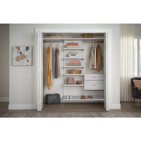 Everbilt Genevieve 6 Ft. White Adjustable Closet Organizer Double Long  Hanging Rod With Shoe Rack, 6 Shelves, And 2 Drawers 90751 – The Home Depot Inside 6 Shelf Wardrobes (Photo 15 of 15)