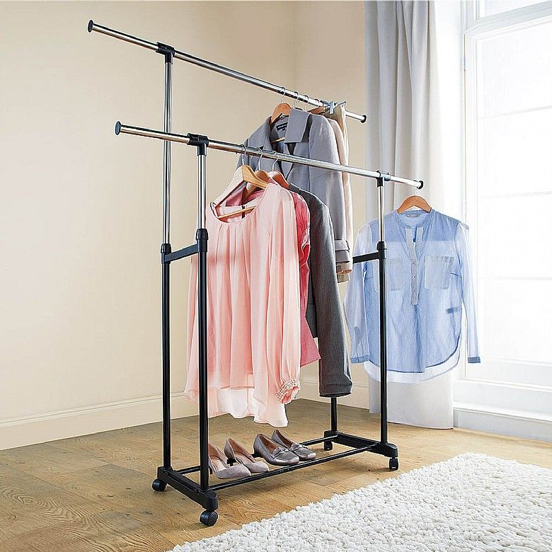 Expanding Clothes Rail For Double Hanging Rail For Wardrobe (Photo 11 of 15)