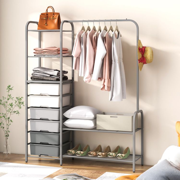 Free Standing Closet Organizer With Removable Drawers And Shelves – Costway Inside Standing Closet Clothes Storage Wardrobes (View 14 of 15)